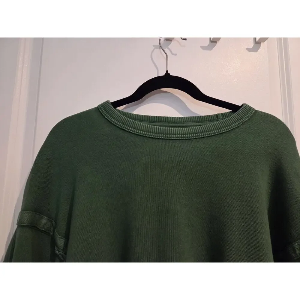 Aerie American Eagle Olive Green Oversized Cotton Sweater Sweatshirt Sz S Small - Picture 3 of 7
